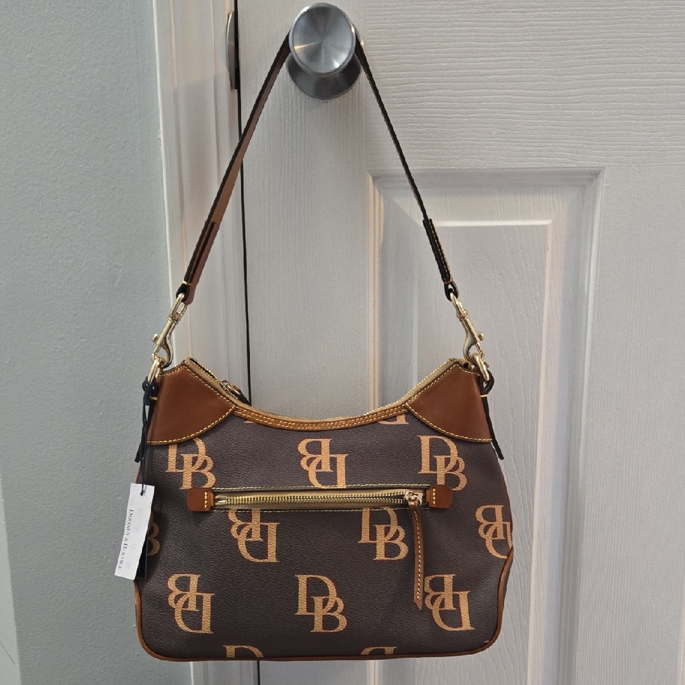 Dooney & Bourke Logo Shoulder Bag in Brown and Tan